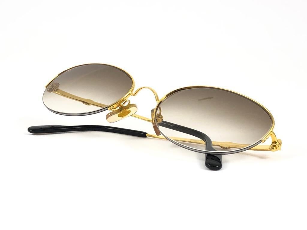 Women's or Men's New Cartier Cabochon Half Frame 52mm Sunglasses 18k Gold Sunglasses France For Sale