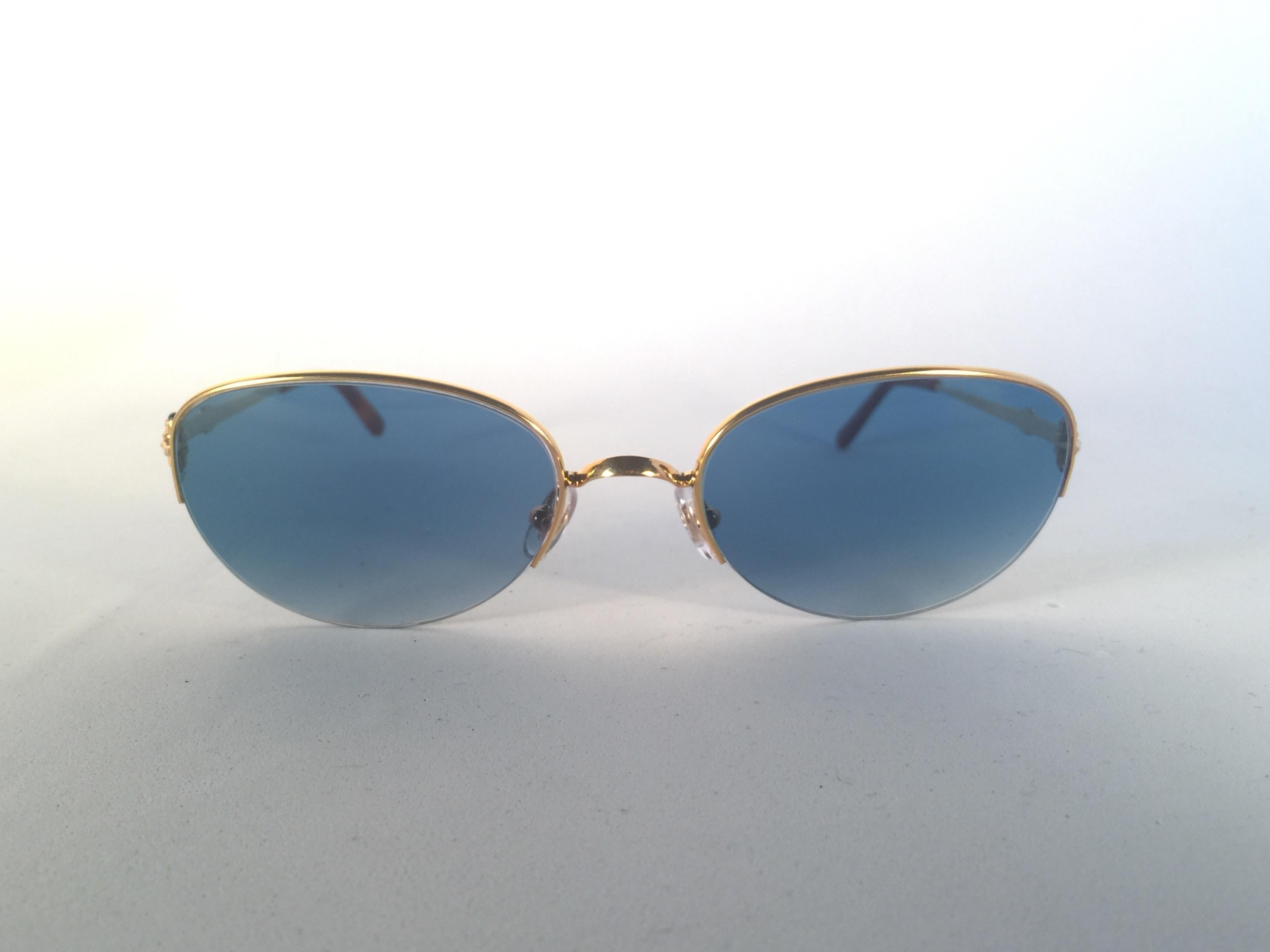 Women's or Men's New Cartier Cabochon Half Frame 52mm Sunglasses 18k Gold Sunglasses France