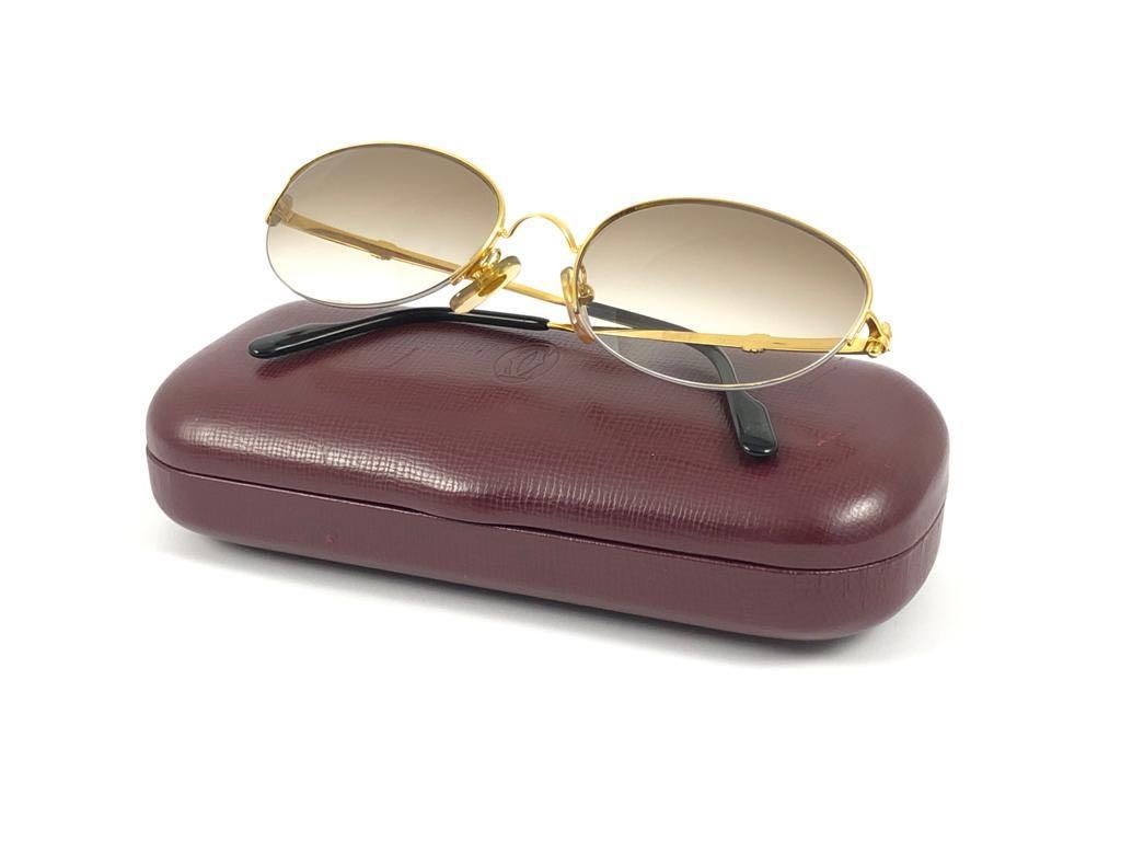 New Cartier Cabochon Half Frame 52mm Sunglasses 18k Gold Sunglasses France For Sale 1