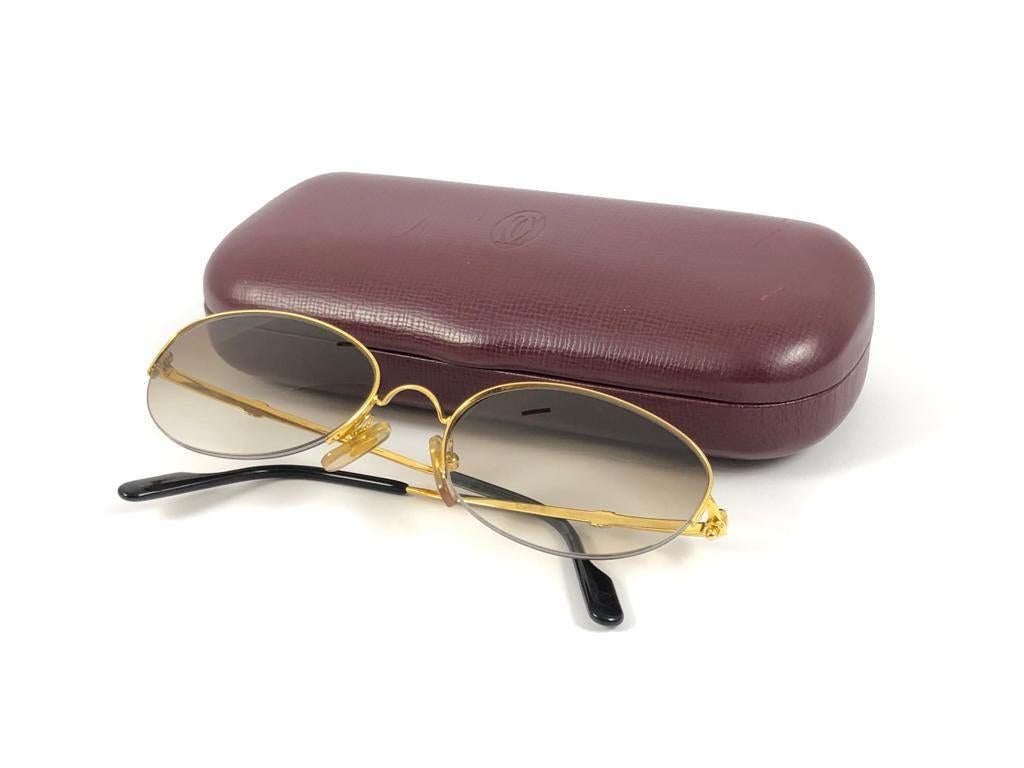 Women's or Men's New Cartier Cabochon Half Frame 52mm Sunglasses 18k Gold Sunglasses France