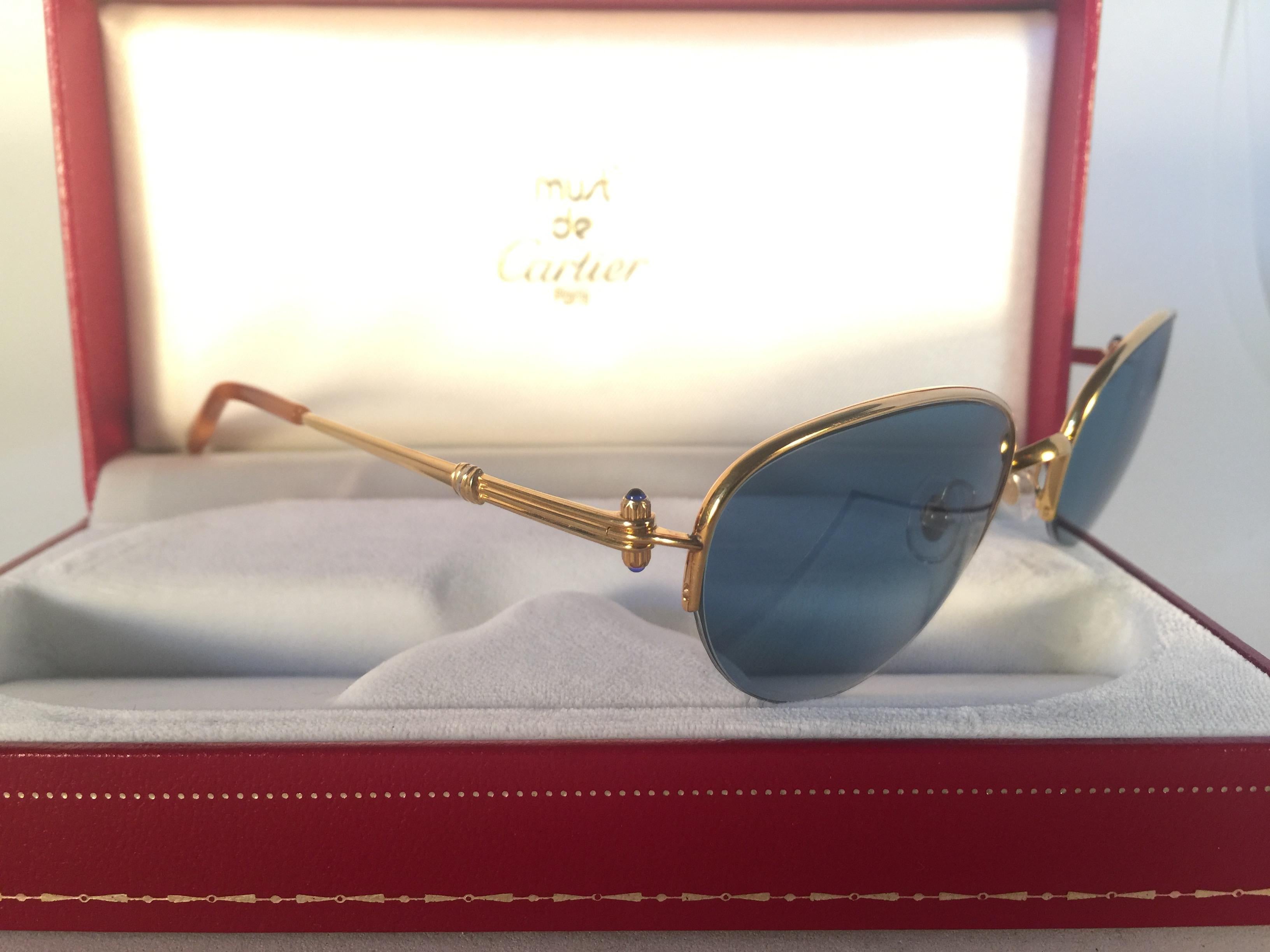 Gray New Cartier Cabochon Half Frame 54mm Sunglasses 18k Gold Sunglasses France