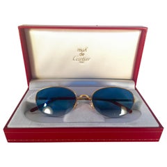 Vintage New Cartier Cabochon Half Frame 54mm Sunglasses 18k Gold Sunglasses France