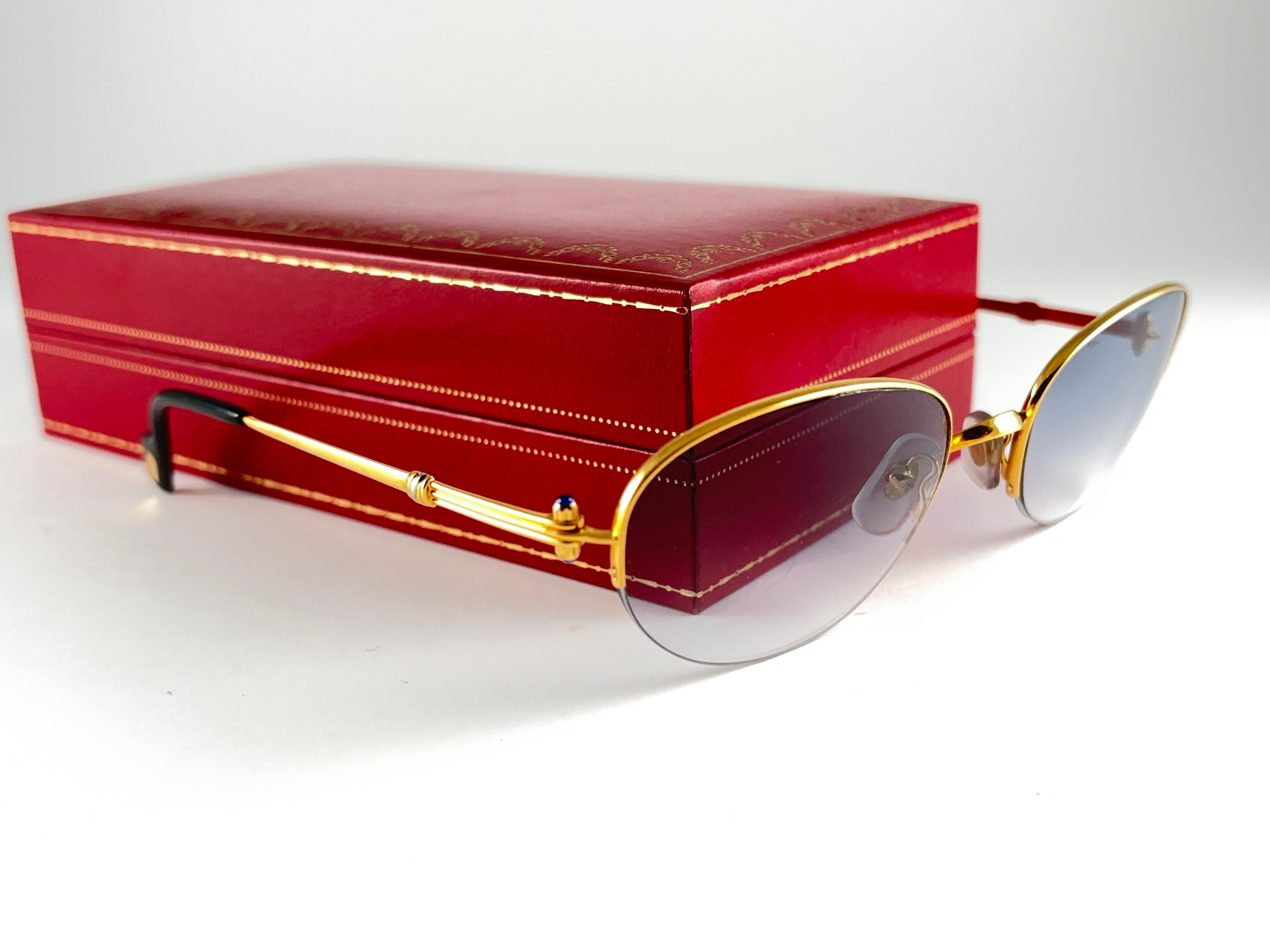 Gris New Cartier Cabochon Half Frame 56mm Sunglasses 18k Gold Sunglasses France en vente