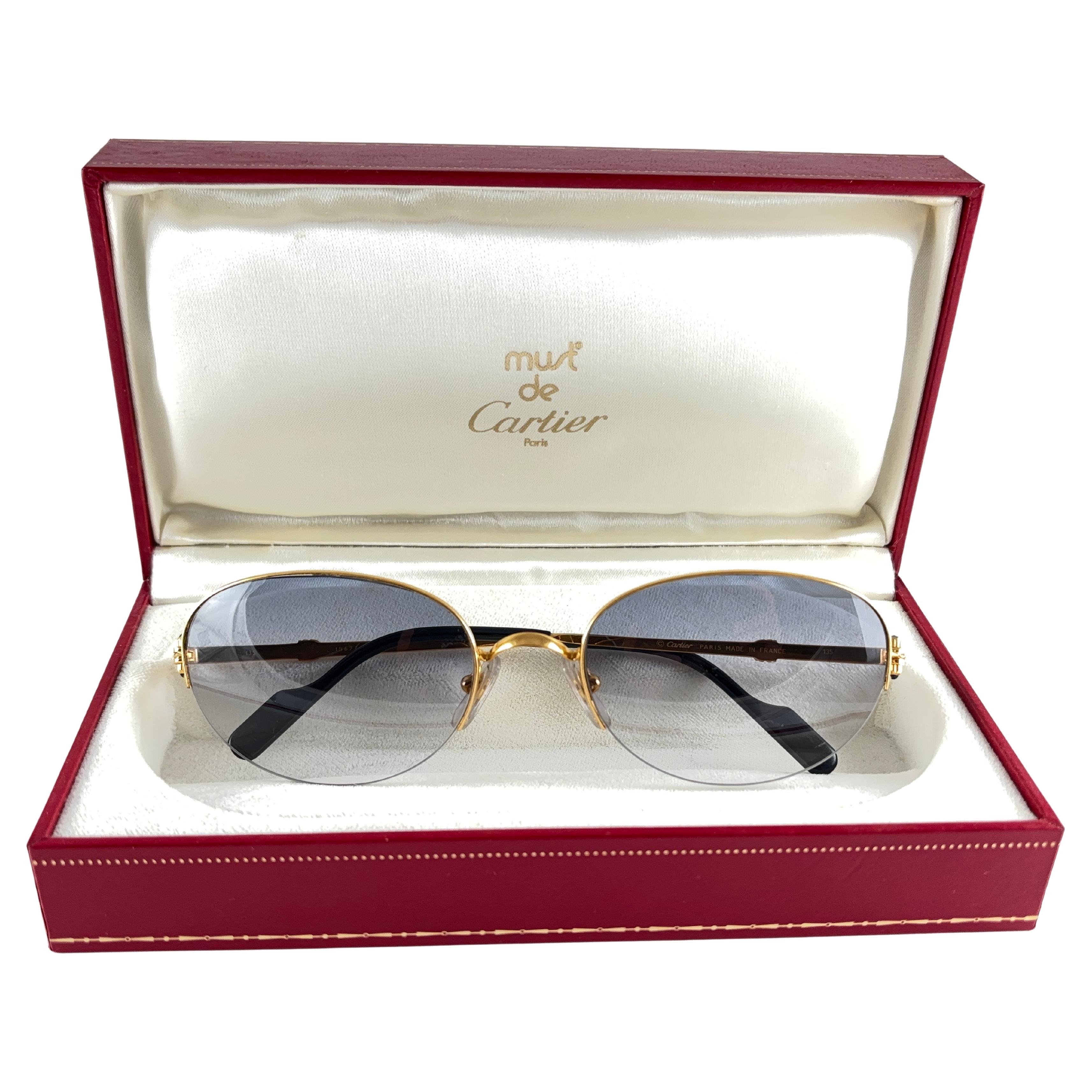 New Cartier Cabochon Half Frame 56mm Sunglasses 18k Gold Sunglasses France en vente