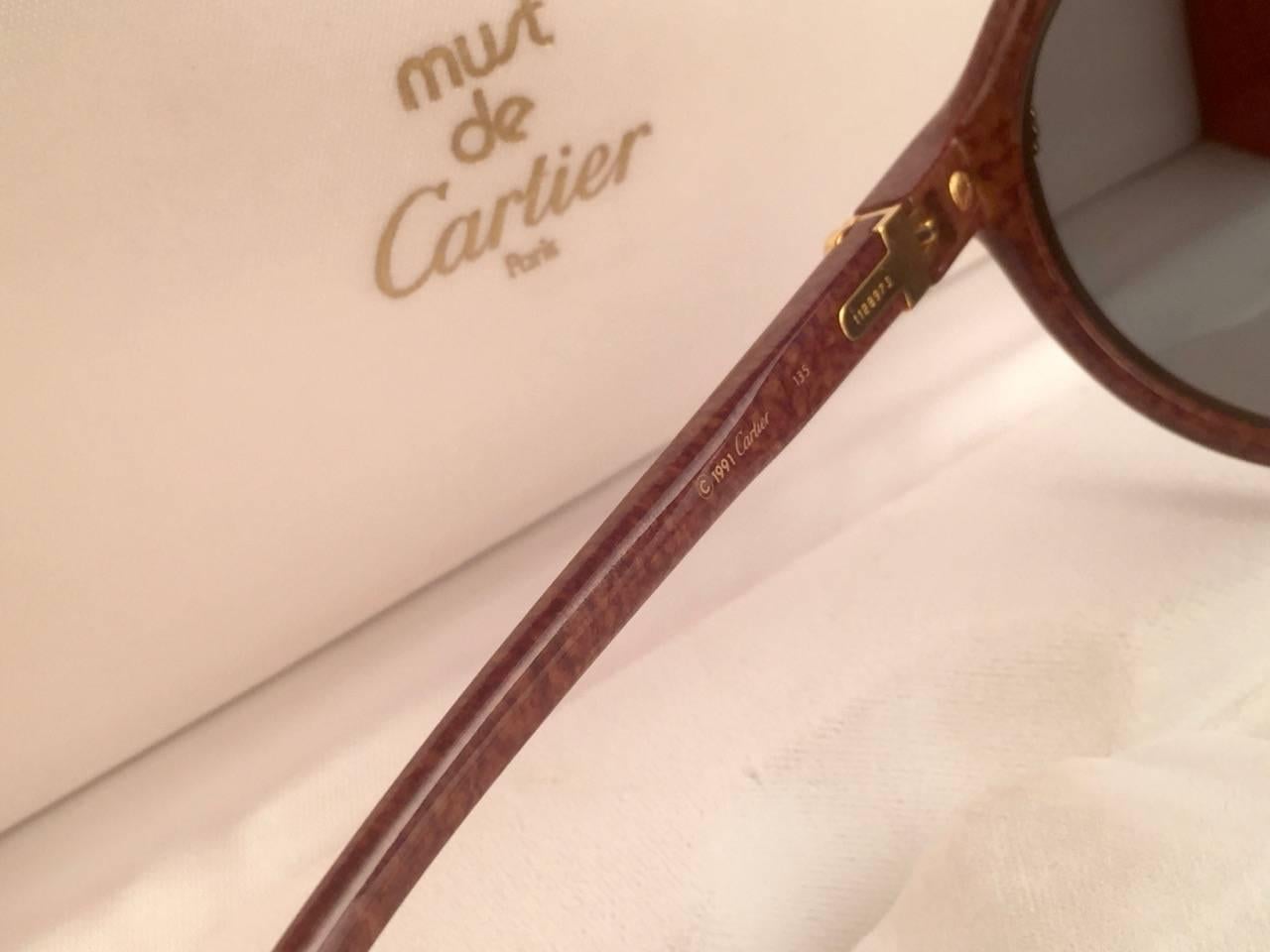 Women's or Men's Vintage Cartier Cabriolet Round Brown 52MM 18K Gold Sunglasses France 1990's