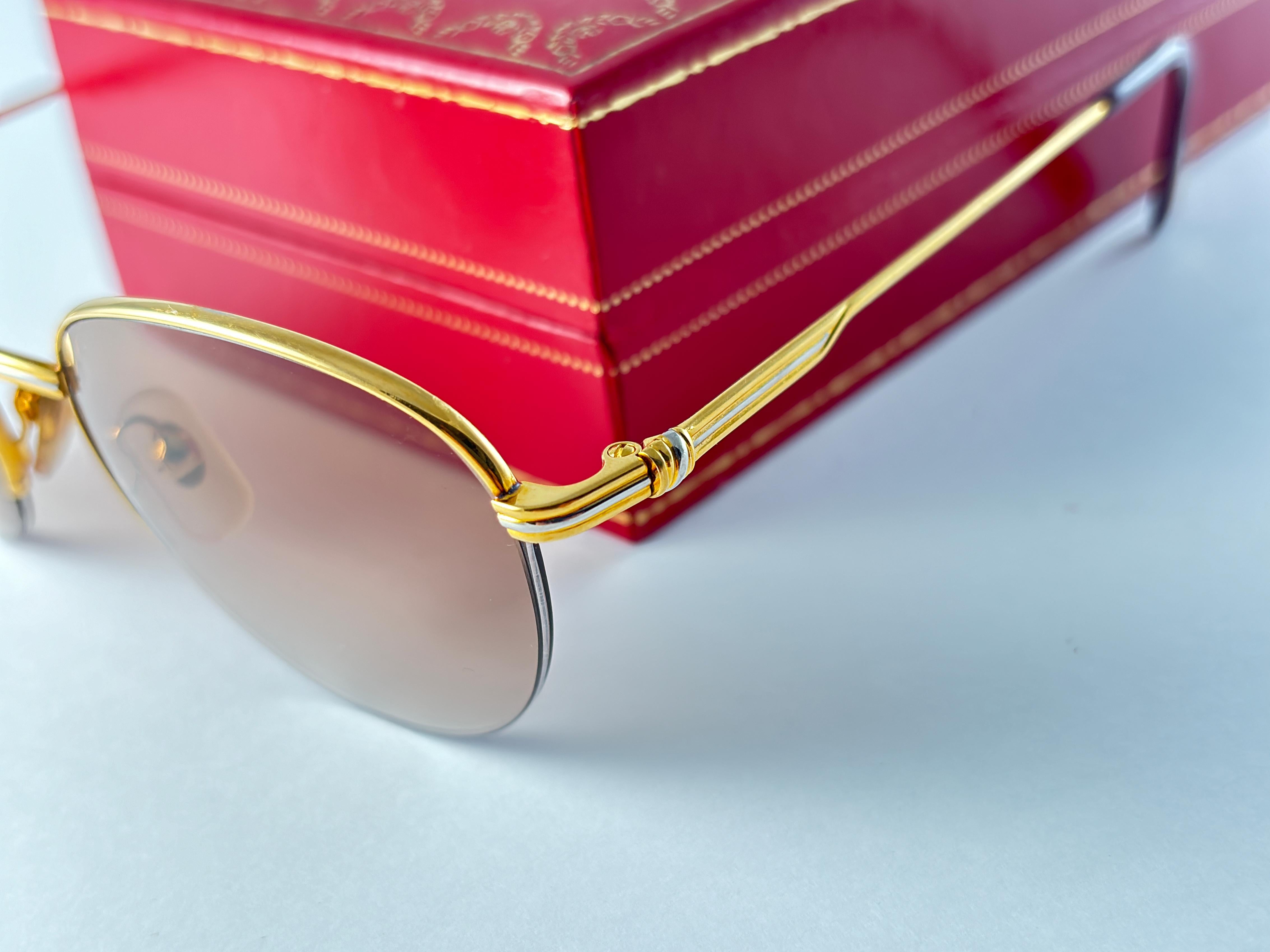New Cartier Colisee Half Frame 49mm Sunglasses 18k Gold Sunglasses France en vente 1