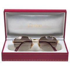 New Cartier Colisee Half Frame 51mm Sunglasses 18k Gold Sunglasses France