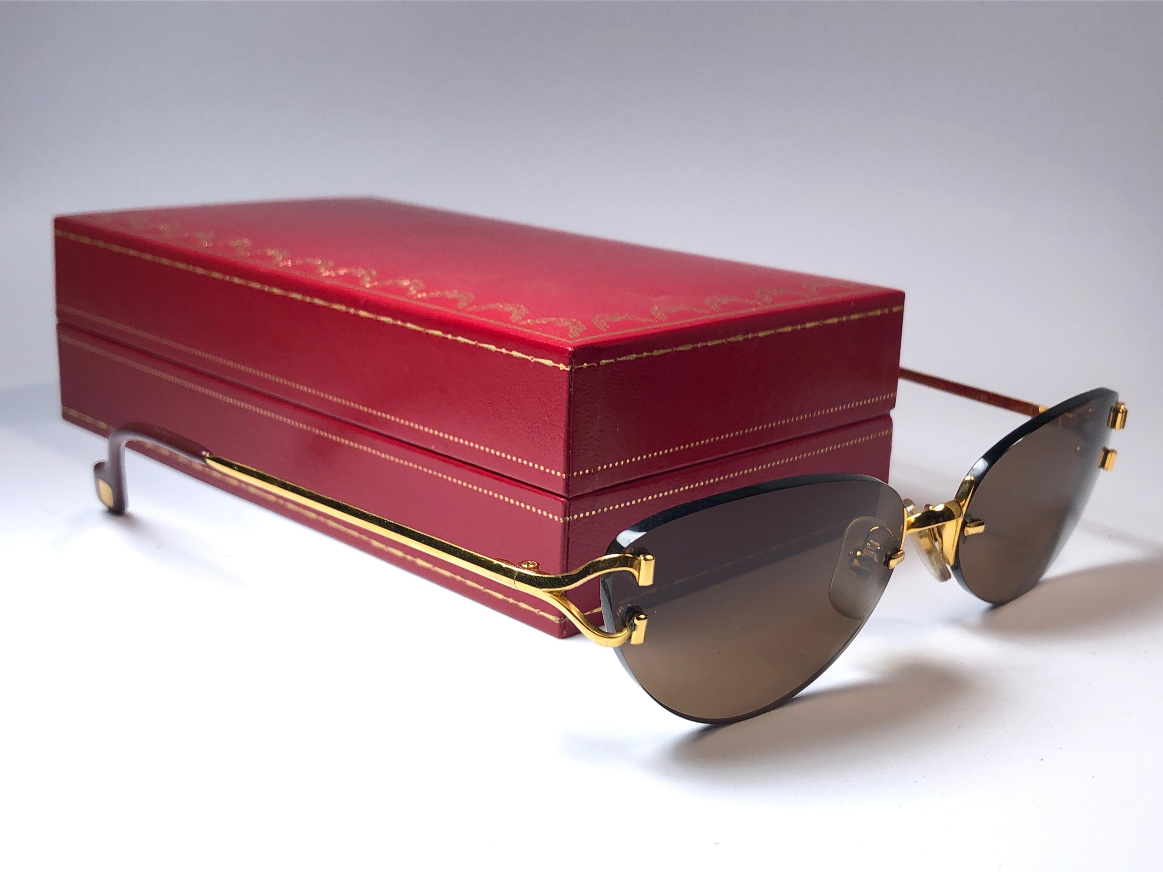 cartier rimless sunglasses brown gold