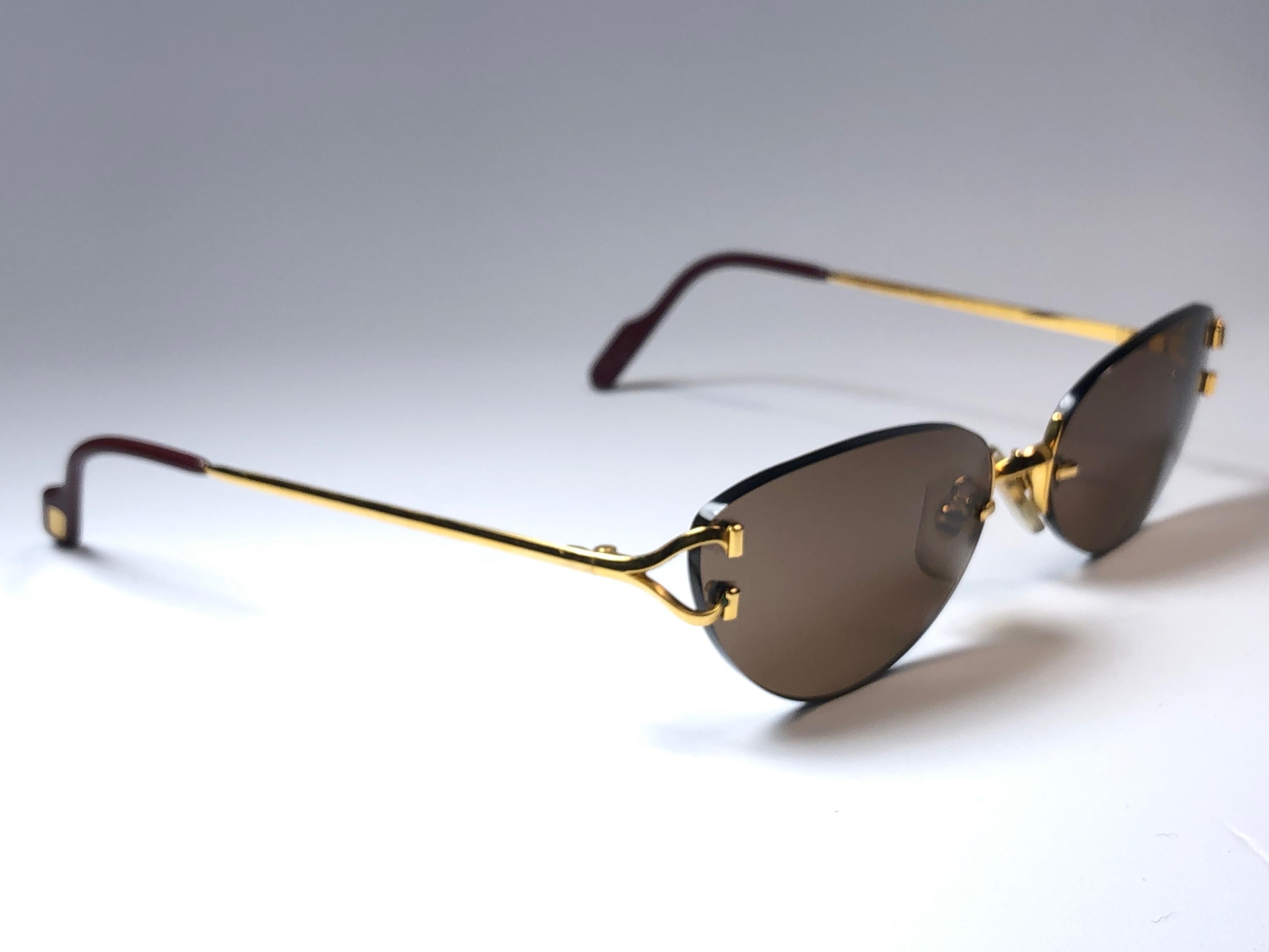 Neu Cartier Condotti Randlos Gold 55mm Brown Lens Frankreich Sonnenbrille für Damen oder Herren