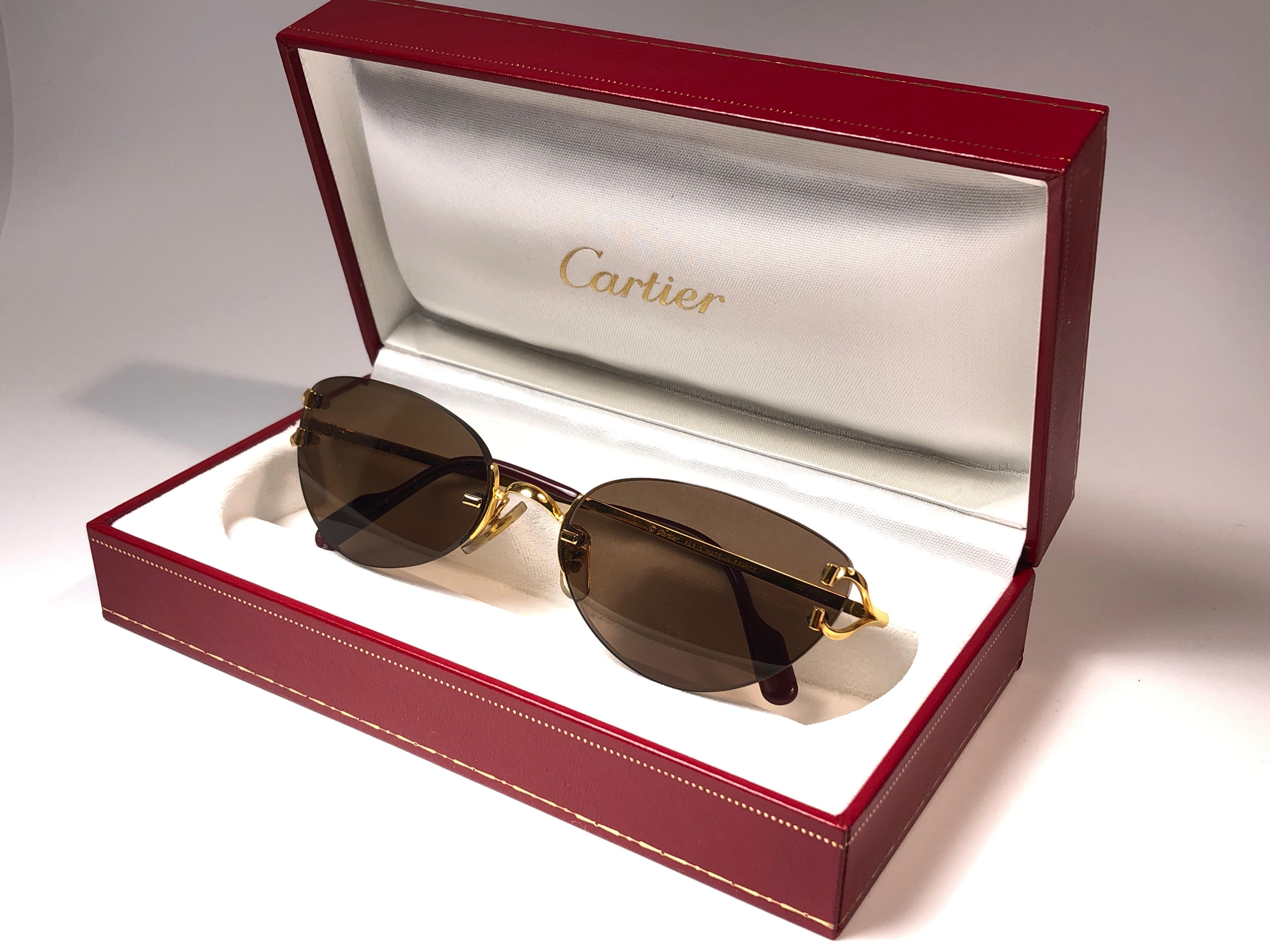 New Cartier Condotti Rimless Gold 55mm Brown Lens France Sunglasses For Sale 1