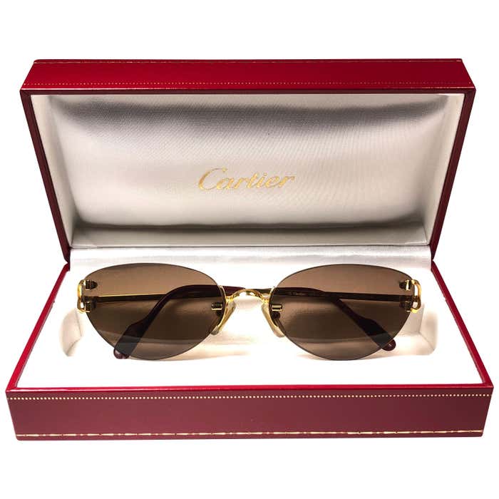 New Cartier Condotti Rimless Gold 55mm Brown Lens France Sunglasses For ...