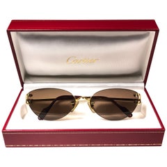 New Cartier Condotti Rimless Gold 55mm Brown Lens France Sunglasses