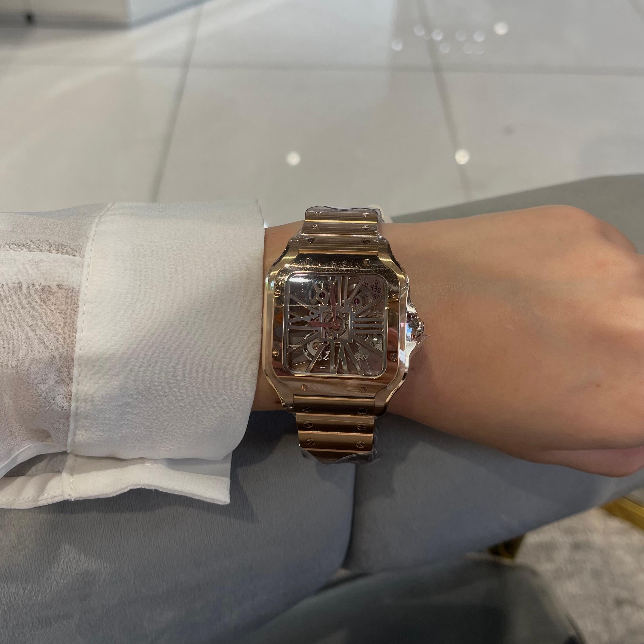 Cartier De Santos WHSA0016 18K Roségold Skelett-Uhr, Großes Modell im Zustand „Neu“ im Angebot in Miami, FL