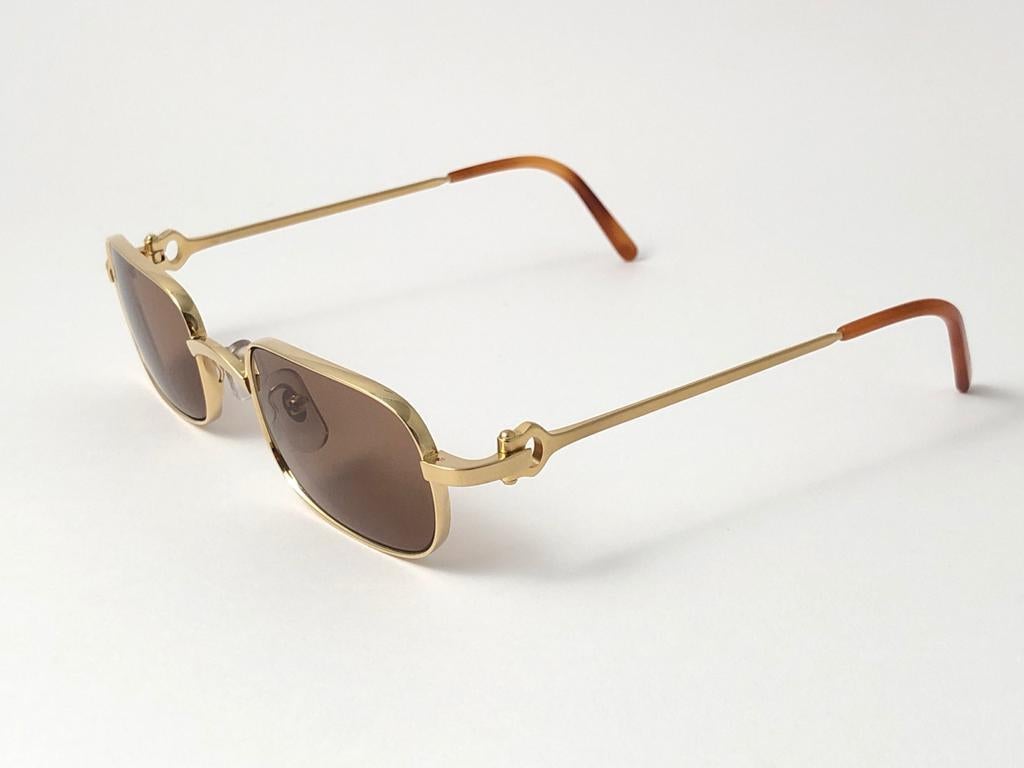 Beige Nouveau Cartier Dreamer 50mm plaqué or brossé verres bruns Lunettes de soleil France