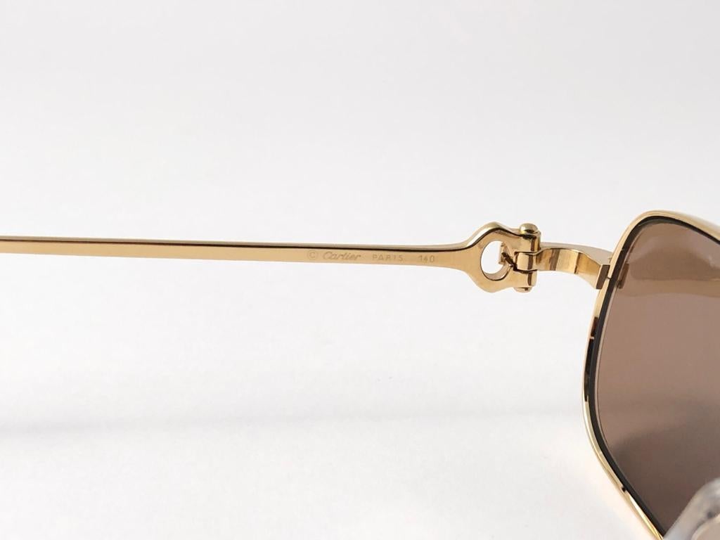 Nouveau Cartier Dreamer 50mm plaqué or brossé verres bruns Lunettes de soleil France Neuf à Baleares, Baleares