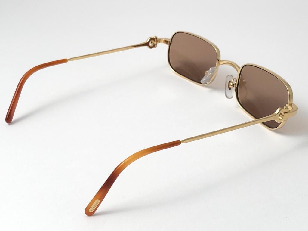 Nouveau Cartier Dreamer 50mm plaqué or brossé verres bruns Lunettes de soleil France 2