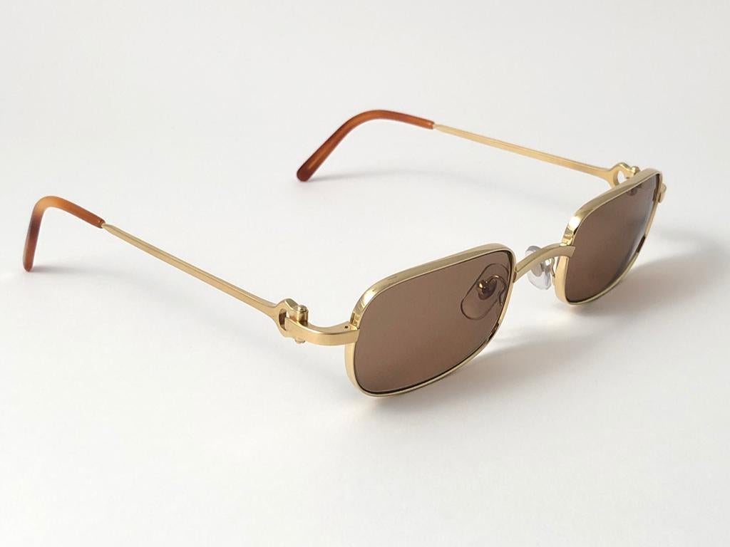 Nouveau Cartier Dreamer 50mm plaqué or brossé verres bruns Lunettes de soleil France 3