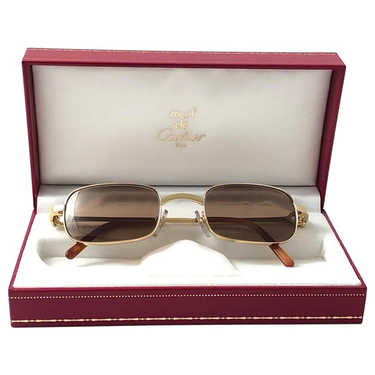 New Cartier Dreamer 50mm Brushed Gold Plated Brown Lenses Sunglasses ...
