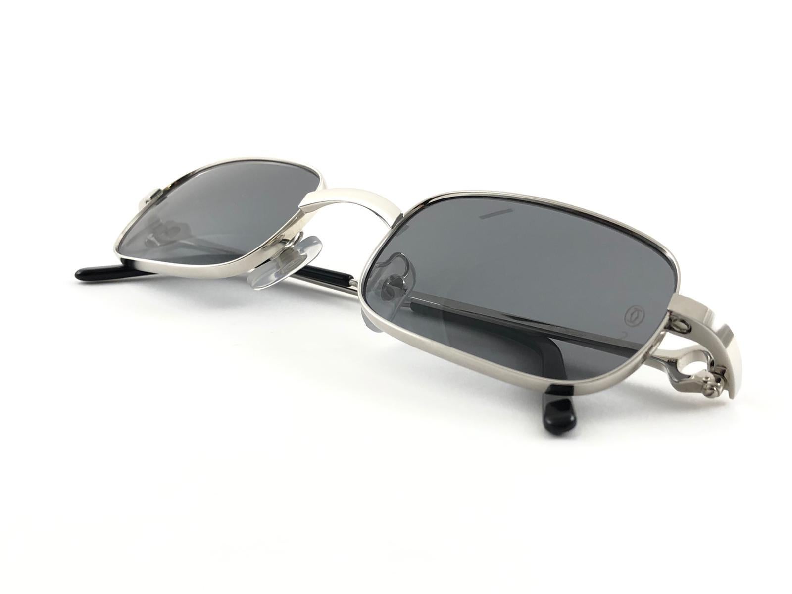Neu Cartier Dreamer 50mm gebürstete Platin-Sonnenbrille mit grauen Linsen und grauen Linsen, Frankreich 6