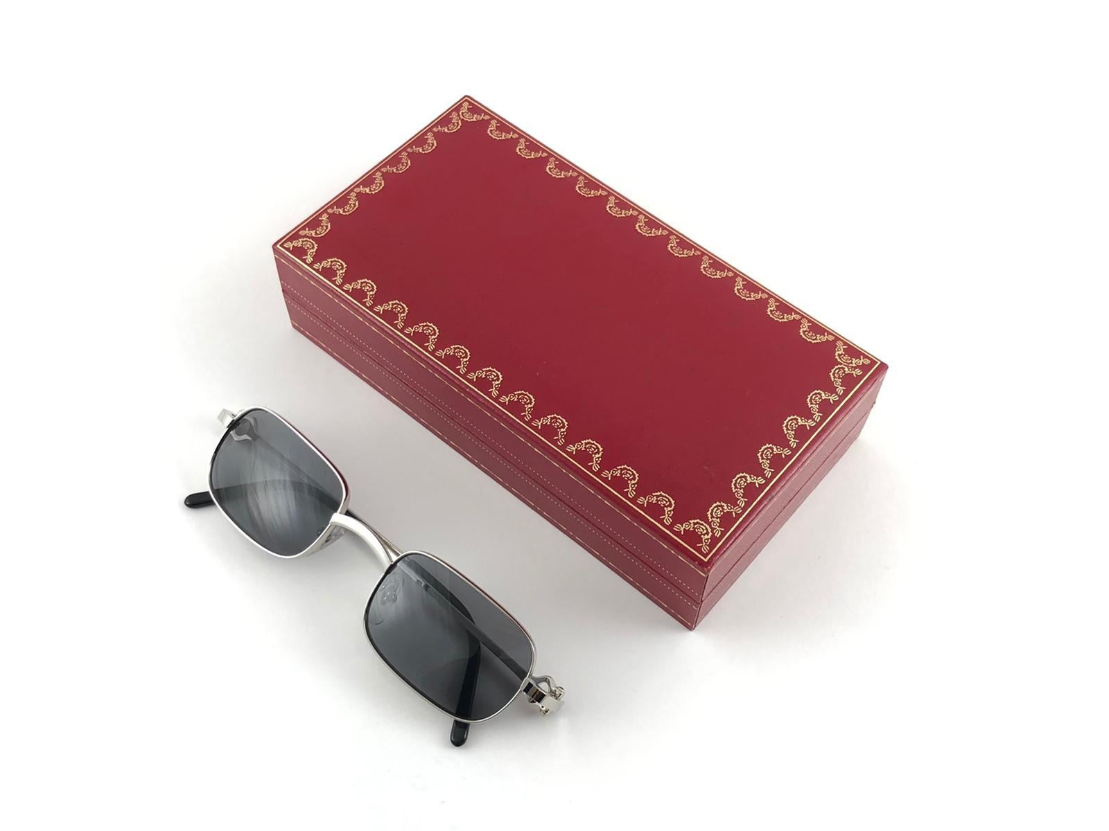 Neu Cartier Dreamer 50mm gebürstete Platin-Sonnenbrille mit grauen Linsen und grauen Linsen, Frankreich 8