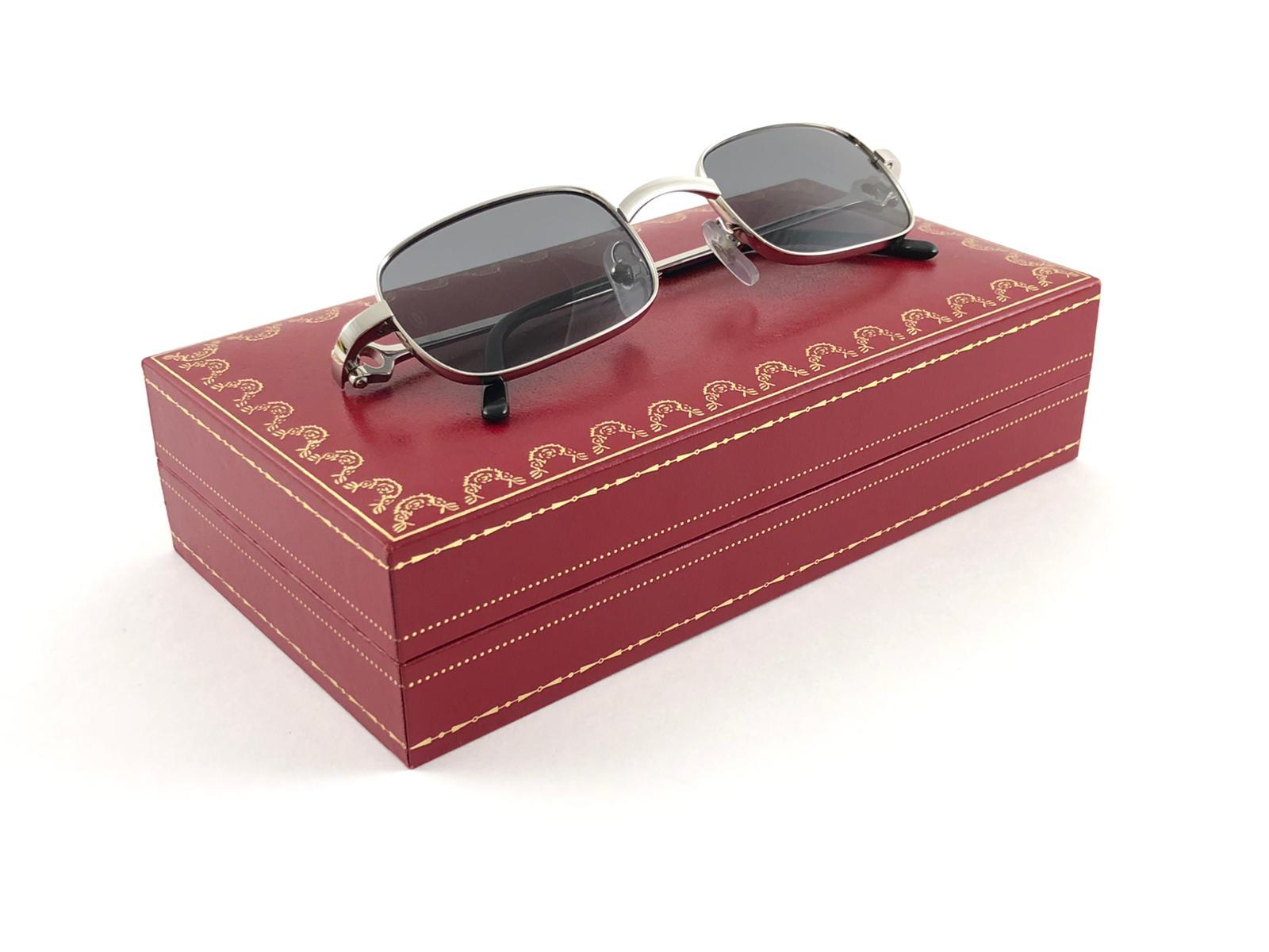 Neu Cartier Dreamer 50mm gebürstete Platin-Sonnenbrille mit grauen Linsen und grauen Linsen, Frankreich 3