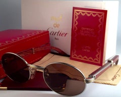 Nuevas gafas de sol Cartier Giverny, totalmente de platino y madera, modelo 51/20, con cristales marrones, fabricadas en Francia
