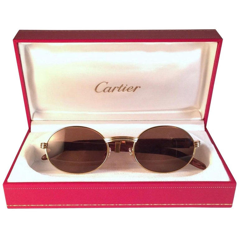 New Cartier Giverny Gold and Wood Large 47/20 Full Set Brown Lens Sunglasses  at 1stDibs | lunette cartier giverny