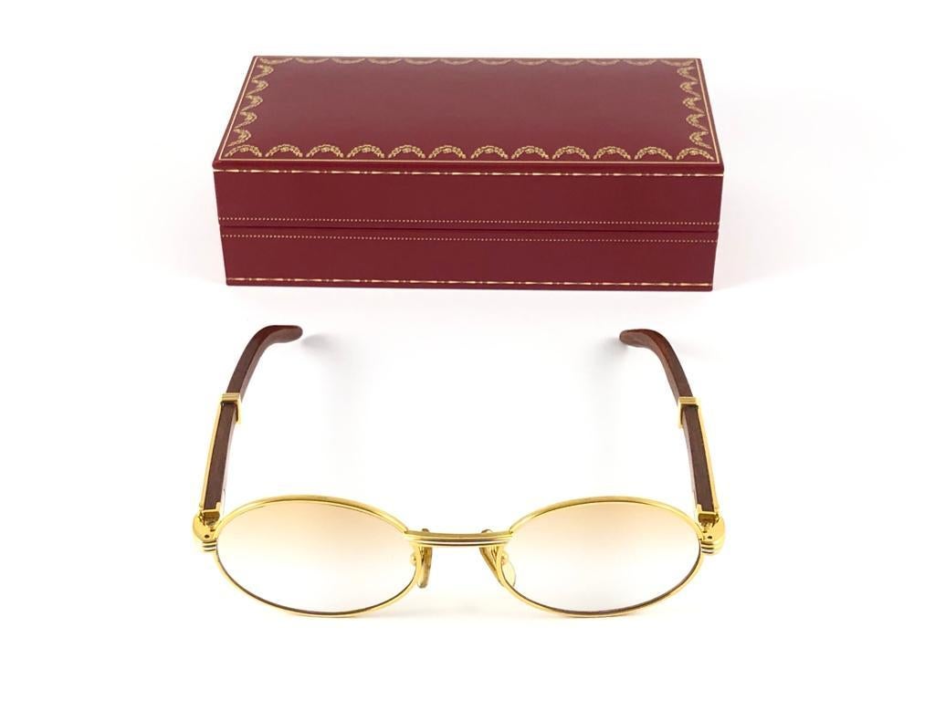 New Cartier Giverny Gold and Wood Large 51/20 Gradient Brown Lens Sunglasses 8