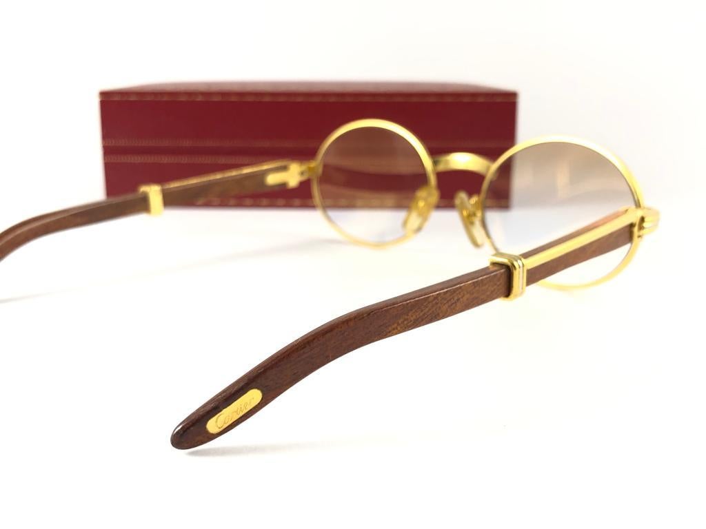 New Cartier Giverny Gold and Wood Large 51/20 Gradient Brown Lens Sunglasses 9