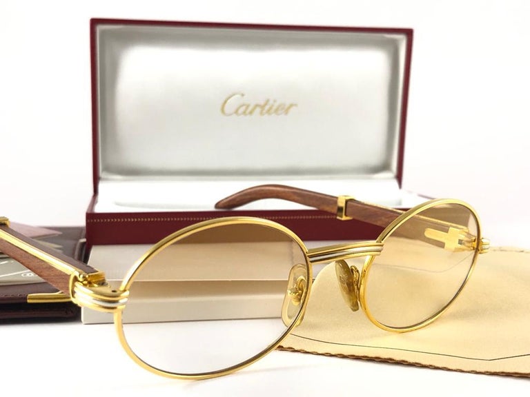 New Cartier Giverny Gold and Wood Large 51/20 Gradient Brown Lens Sunglasses  at 1stDibs