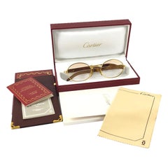 New Cartier Giverny Gold and Wood Large 51/20 Gradient Brown Lens Sunglasses