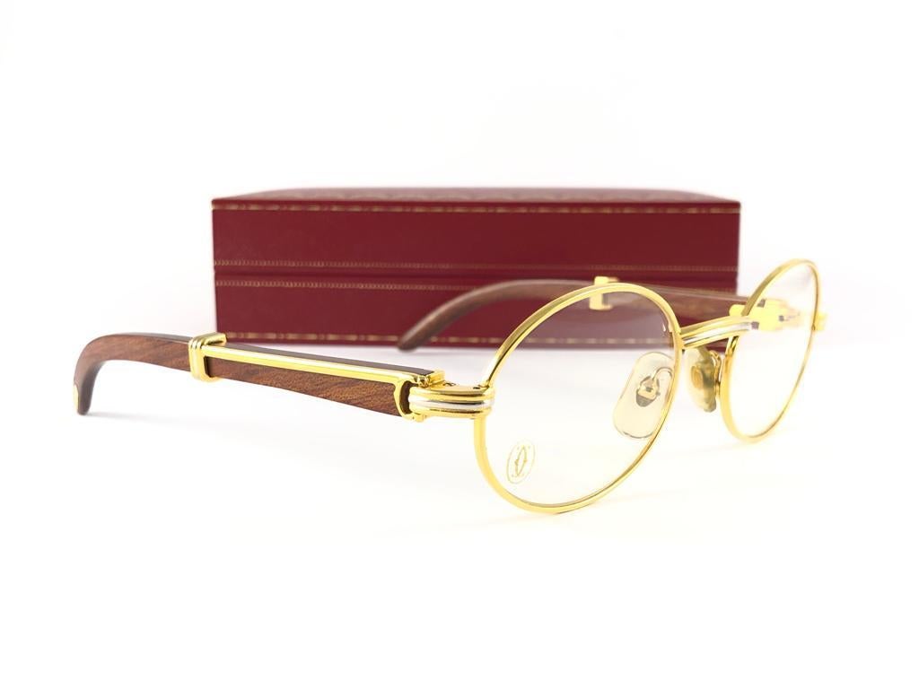 New Cartier Giverny Gold and Wood Large 51/20 Original Demo Lens Sunglasses 4