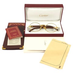 New Cartier Giverny Gold and Wood Large 51/20 Original Demo Lens Sunglasses
