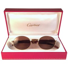 Retro New Cartier Giverny Gold and Wood Large 53/22 Full Set Brown Lens Sunglasses