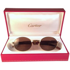 New Cartier Giverny Gold and Wood Large 53/22 Full Set Brown Lens Sunglasses