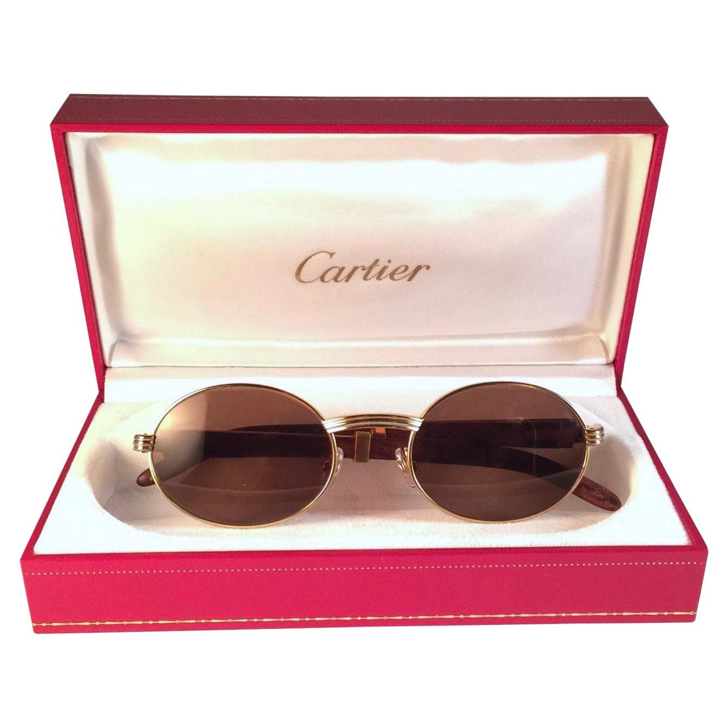 New Cartier Giverny Gold and Wood Large 53/22 Full Set Brown Lens Sunglasses  at 1stDibs | cartier sunglasses