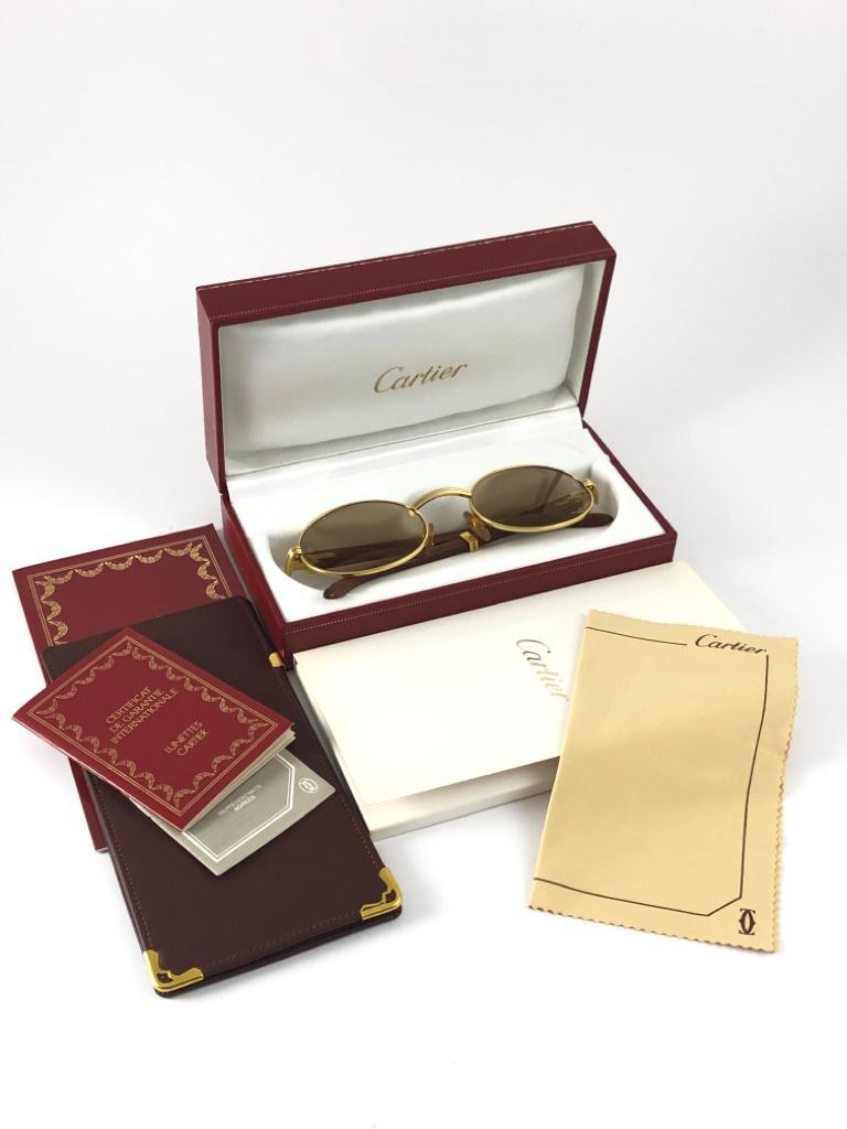 New Cartier Giverny Gold and Wood Large 53/22 Full Set Original Lens Sunglasses 8