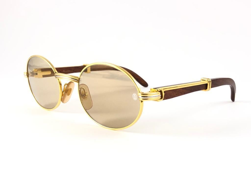 New Cartier Giverny Gold and Wood Large 53/22 Full Set Original Lens Sunglasses 12