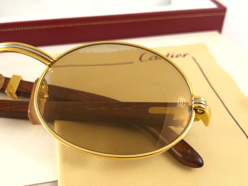 New Cartier Giverny Gold and Wood Large 53/22 Full Set Original Lens Sunglasses In New Condition In Baleares, Baleares