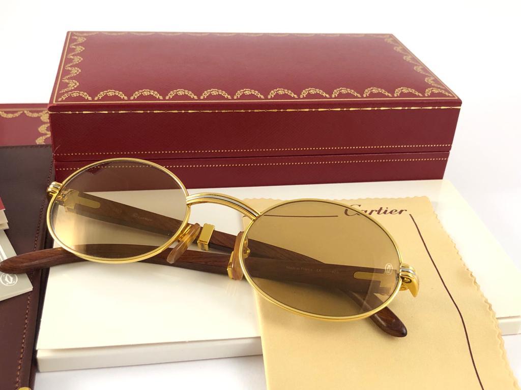 New Cartier Giverny Gold and Wood Large 53/22 Full Set Original Lens Sunglasses 1