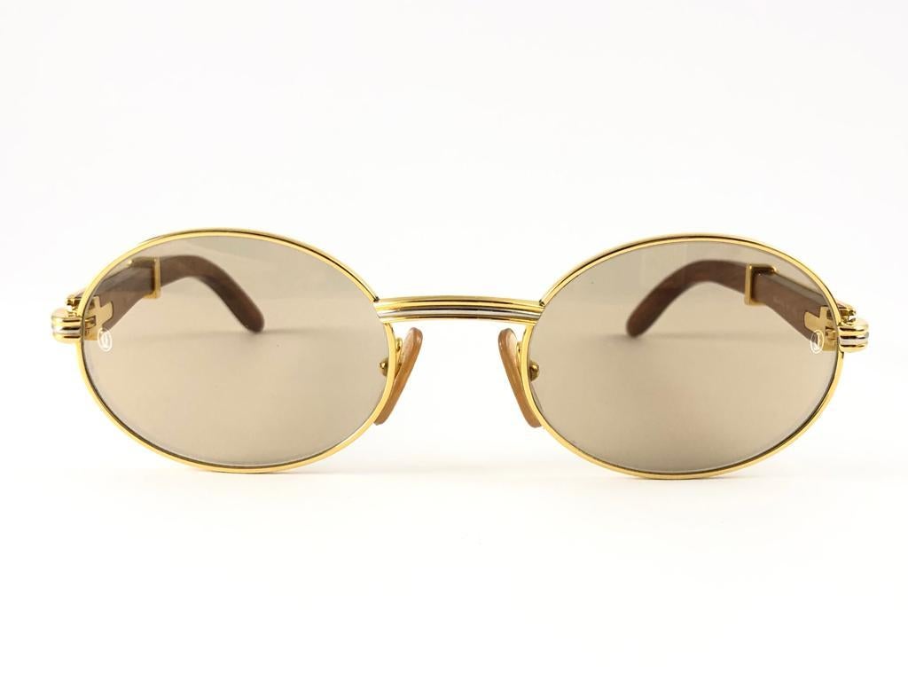 New Cartier Giverny Gold and Wood Large 53/22 Full Set Original Lens Sunglasses 2