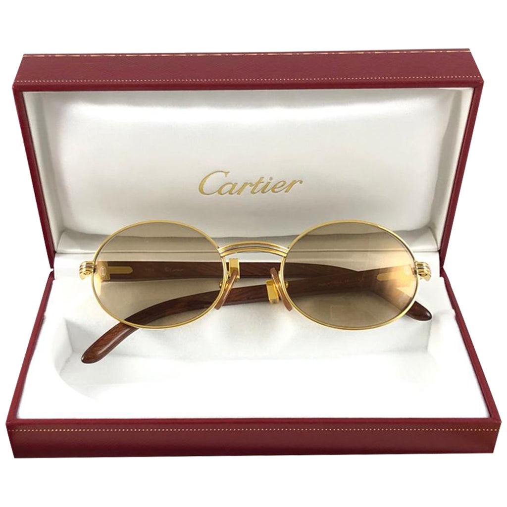 New Cartier Giverny Gold and Wood Large 53/22 Full Set Original Lens Sunglasses