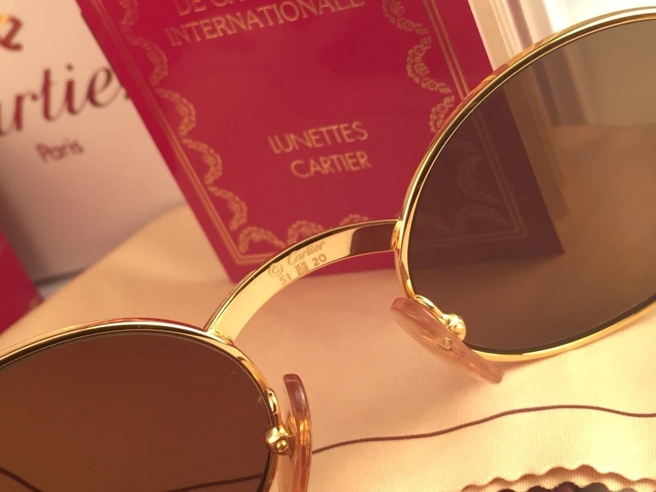 New Cartier Giverny Gold & Wood 51/20 Full Set Brown Lens France Sunglasses In New Condition For Sale In Baleares, Baleares