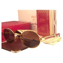 Retro New Cartier Giverny Gold & Wood 51/20 Full Set Brown Lens France Sunglasses