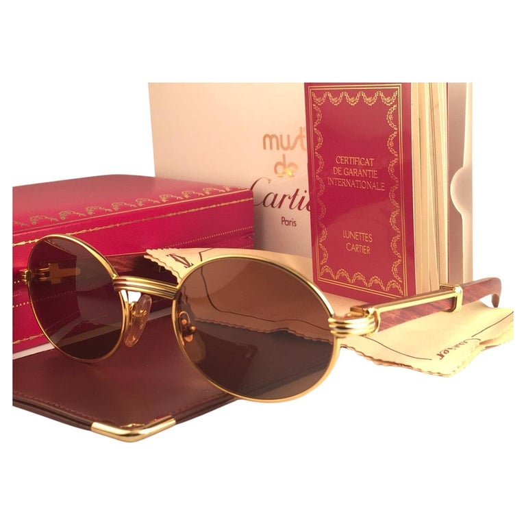 New Cartier Giverny Gold and Wood 51/20 Full Set Brown Lens France  Sunglasses For Sale at 1stDibs