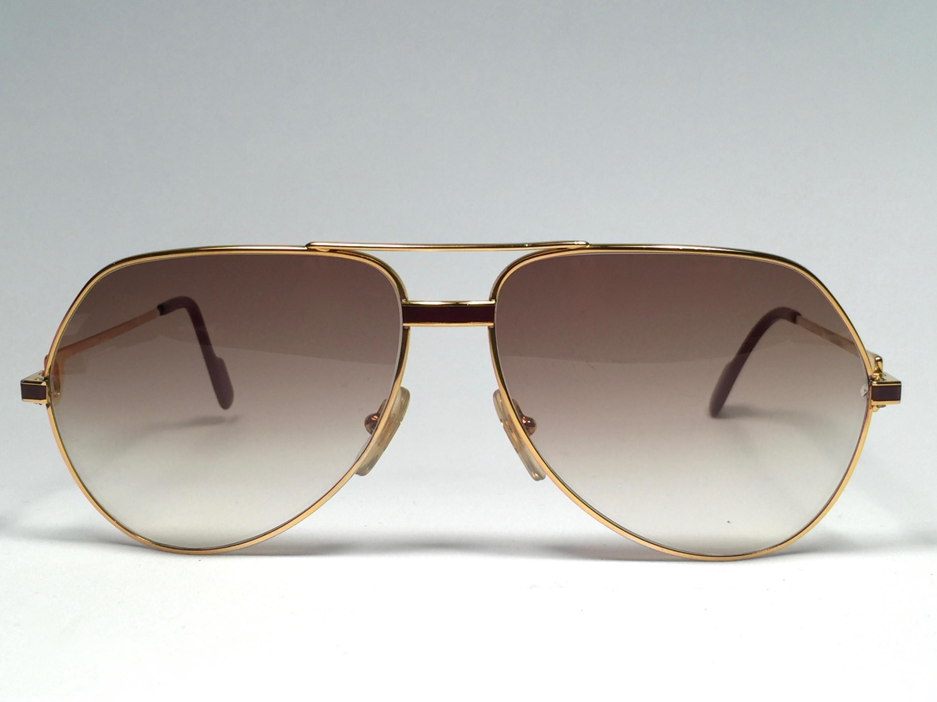 New Cartier Laque de Chine Aviator Gold 62Mm Heavy Plated Sunglasses France In New Condition For Sale In Baleares, Baleares