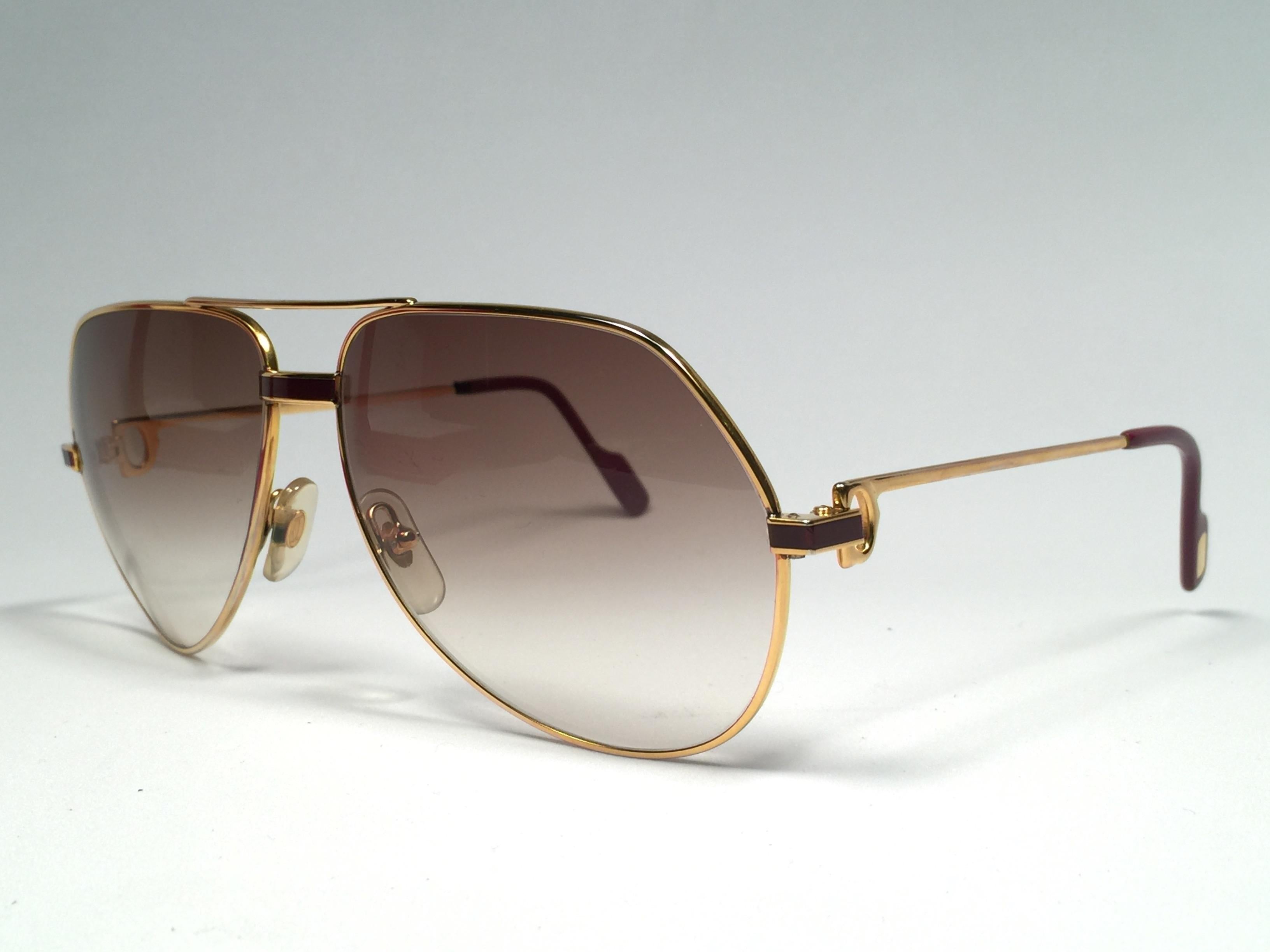 New Cartier Laque de Chine Aviator Gold 62Mm Heavy Plated Sunglasses France For Sale 1