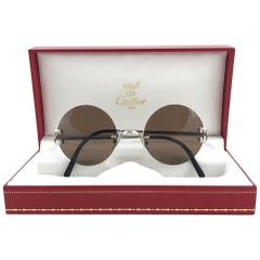 New Cartier Madison Round Rimless Brushed Platine Grey Lens Sunglasses