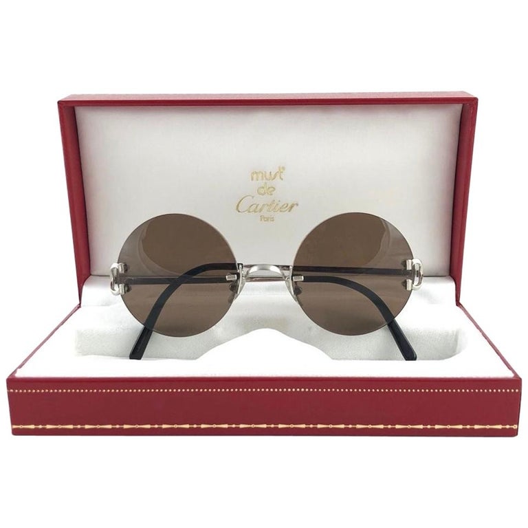 New Cartier Madison Round Rimless Brushed Platine Grey Lens Sunglasses For  Sale at 1stDibs