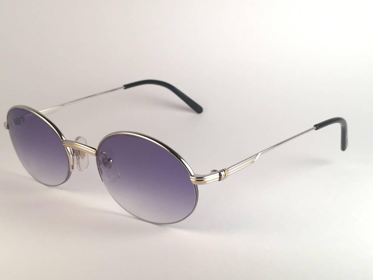 Gray New Cartier Oval Platine Manhattan 51mm Frame 18k Plated Sunglasses France